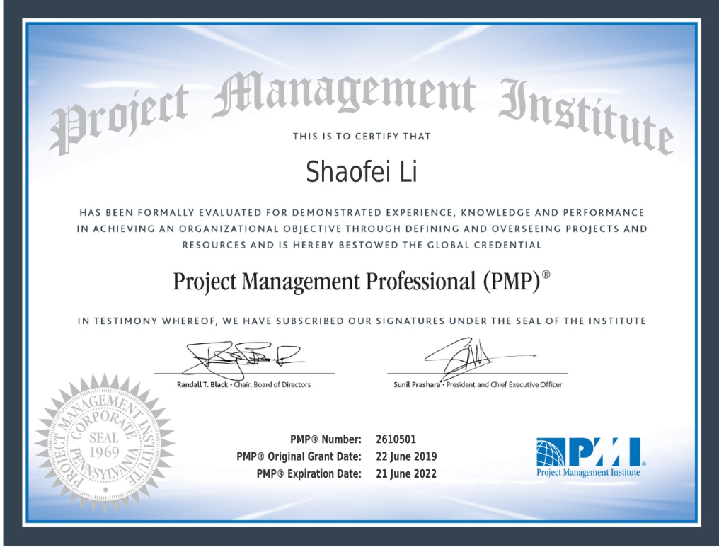 获得国际PMI协会认